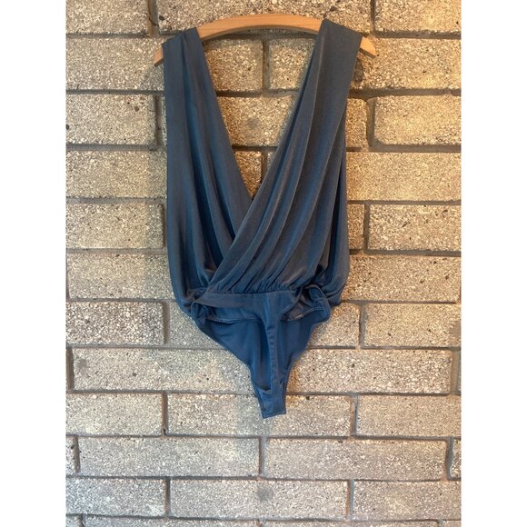 Plunging Blue Wrap Bodysuit By Intimately Free People Small Size Soft Stretchy - Picture 6 of 7